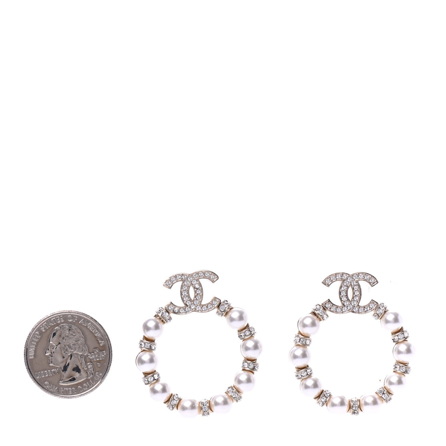 Chanel Pearl Crystal Nefertiti CC Drop Earrings Gold 2 of 4