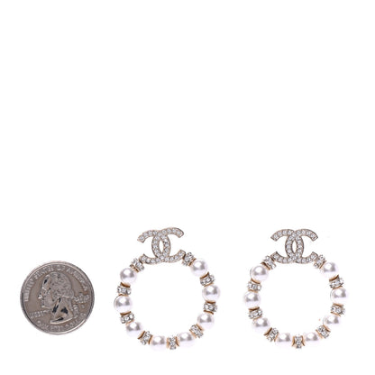 Chanel Pearl Crystal Nefertiti CC Drop Earrings Gold 2 of 4