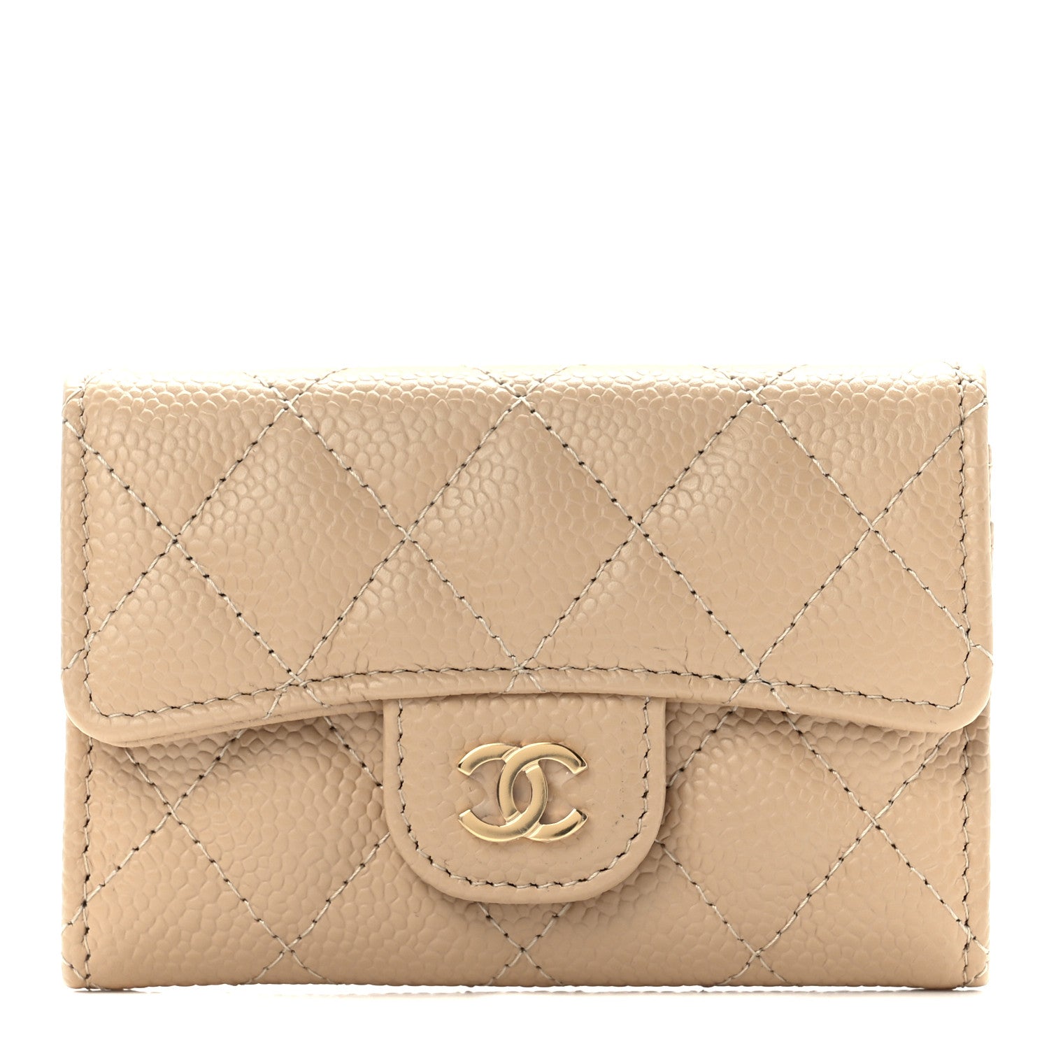 Chanel Caviar Quilted Flap Card Holder Wallet Light Beige 1 of 13
