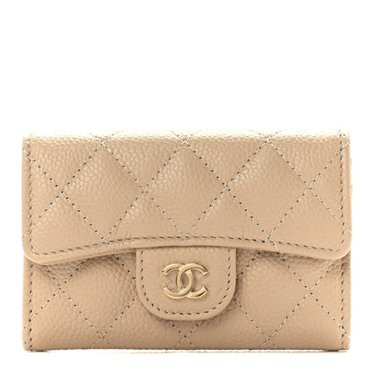 Chanel Caviar Quilted Flap Card Holder Wallet Light Beige 1 of 13