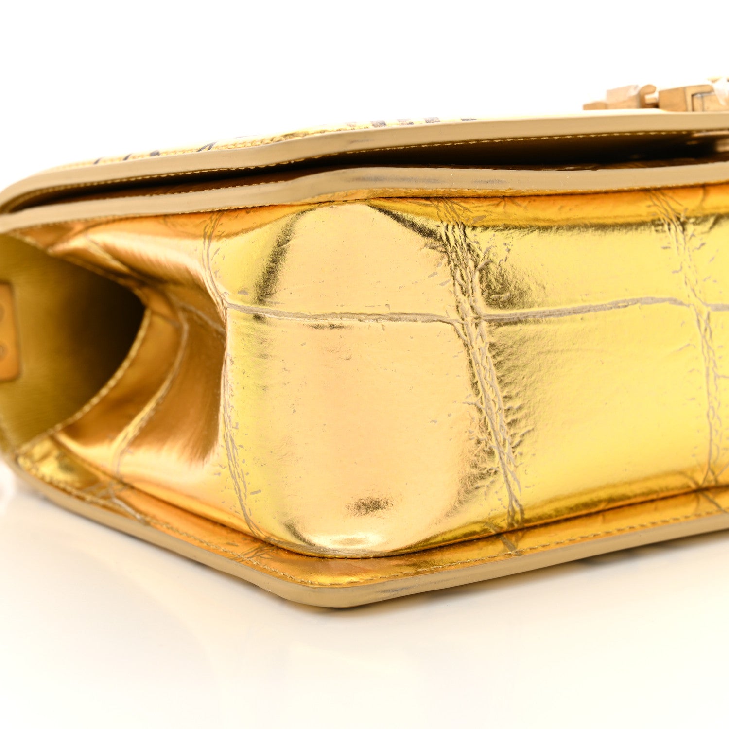 Chanel Metallic Calfskin Crocodile Embossed Graffiti Medium Cocodile Boy Flap Gold 9 of 11
