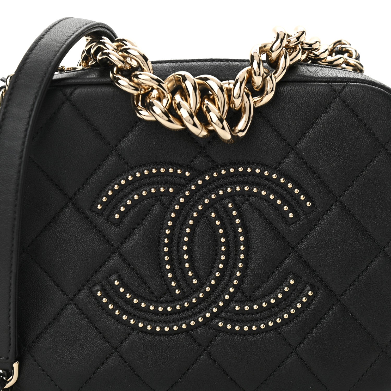 Chanel Lambskin Quilted Studded Quilted Vanity Case With Chain Black 8 of 10