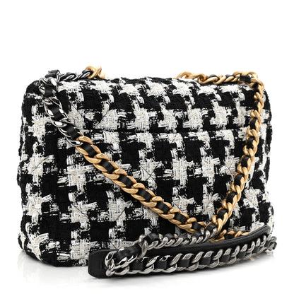 Chanel Tweed Quilted Large Chanel 19 Flap Black Ecru White 3 of 10