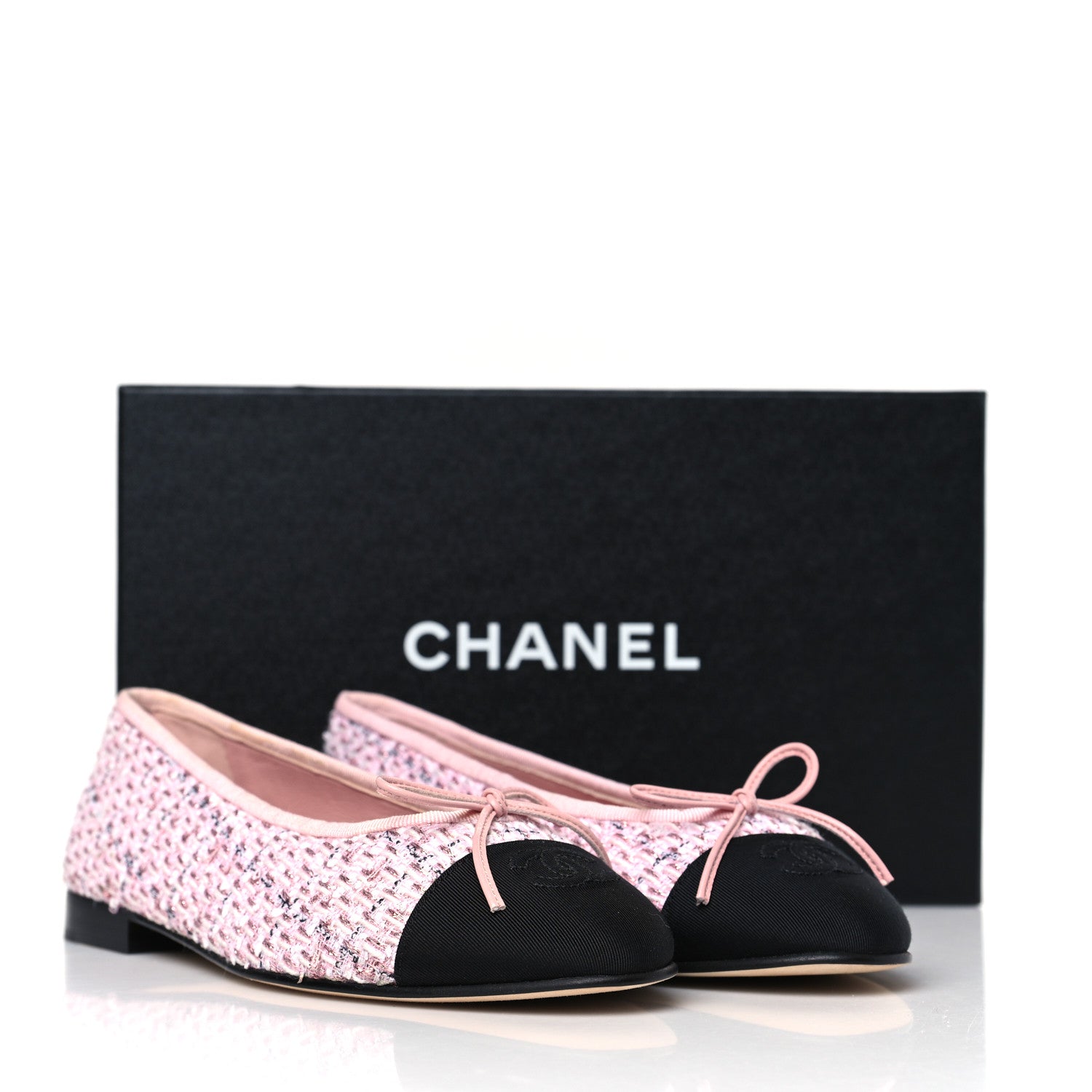 Chanel Tweed Grosgrain Cap Toe Ballerina Flats 37 Pink Black 9 of 9