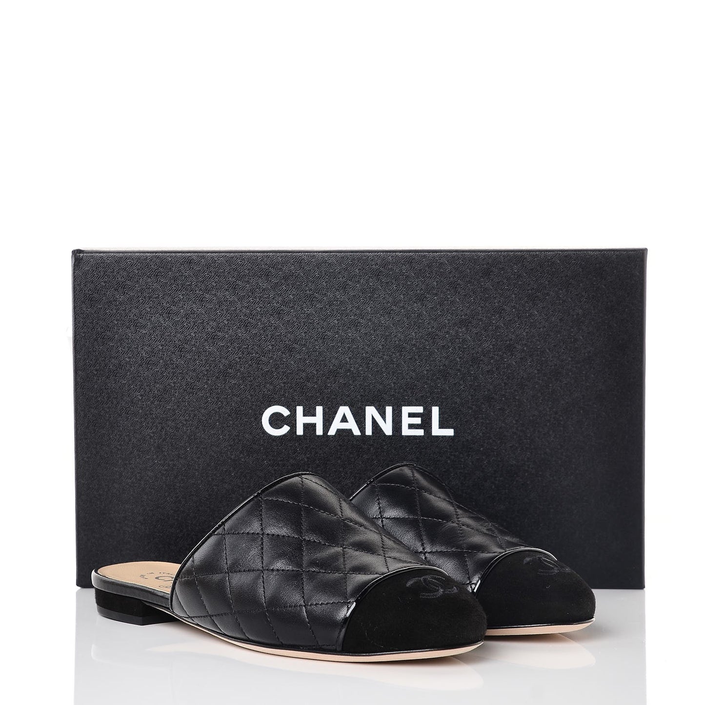 Lambskin Kid Suede Quilted Mules 36 Black