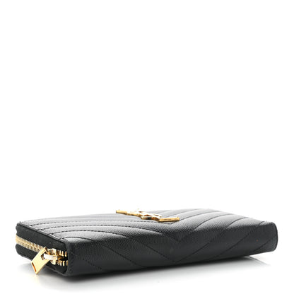 Saint Laurent Grain De Poudre Matelasse Chevron Monogram Zip Around Wallet Black 3 of 8