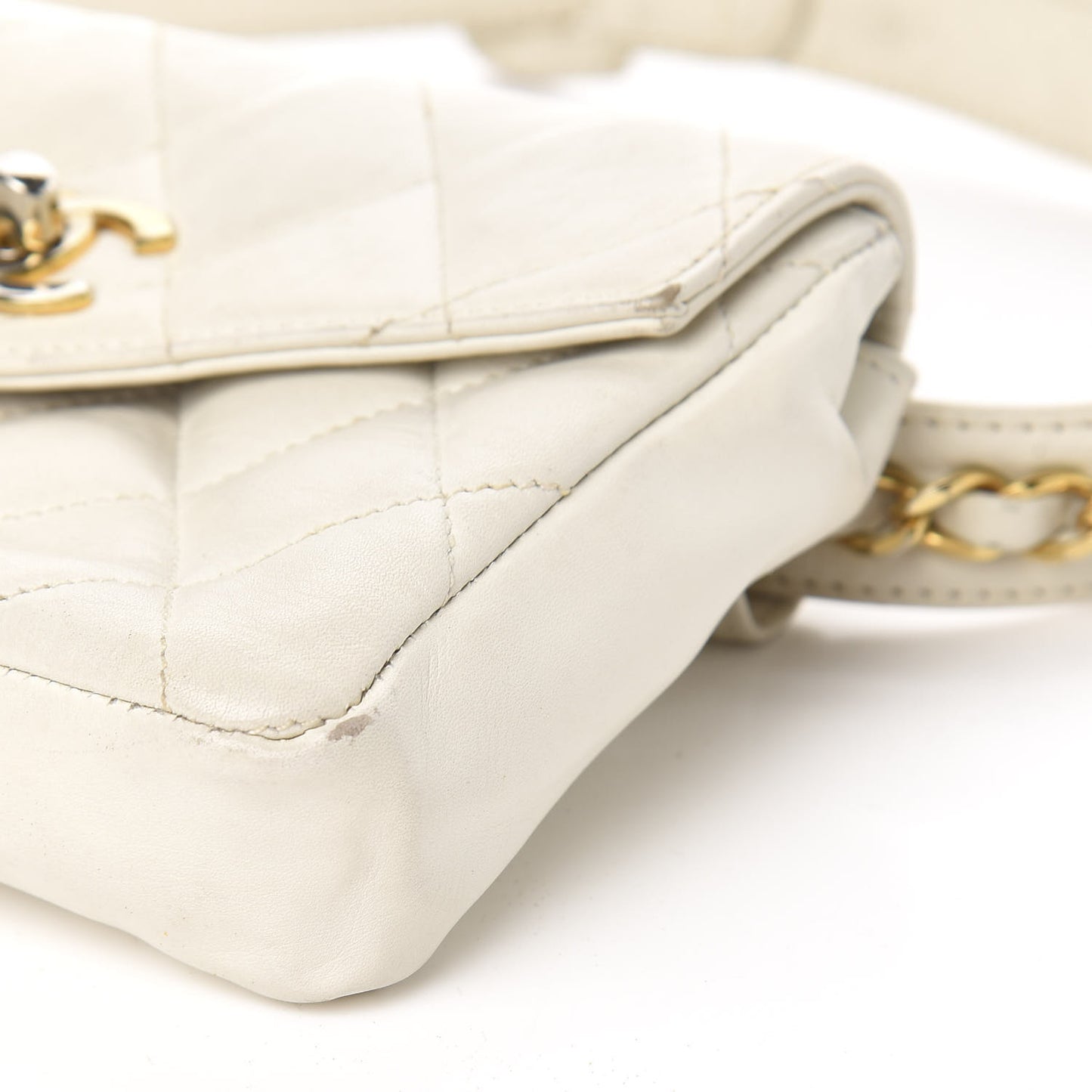 Lambskin Quilted Flap Waist Belt Bag White