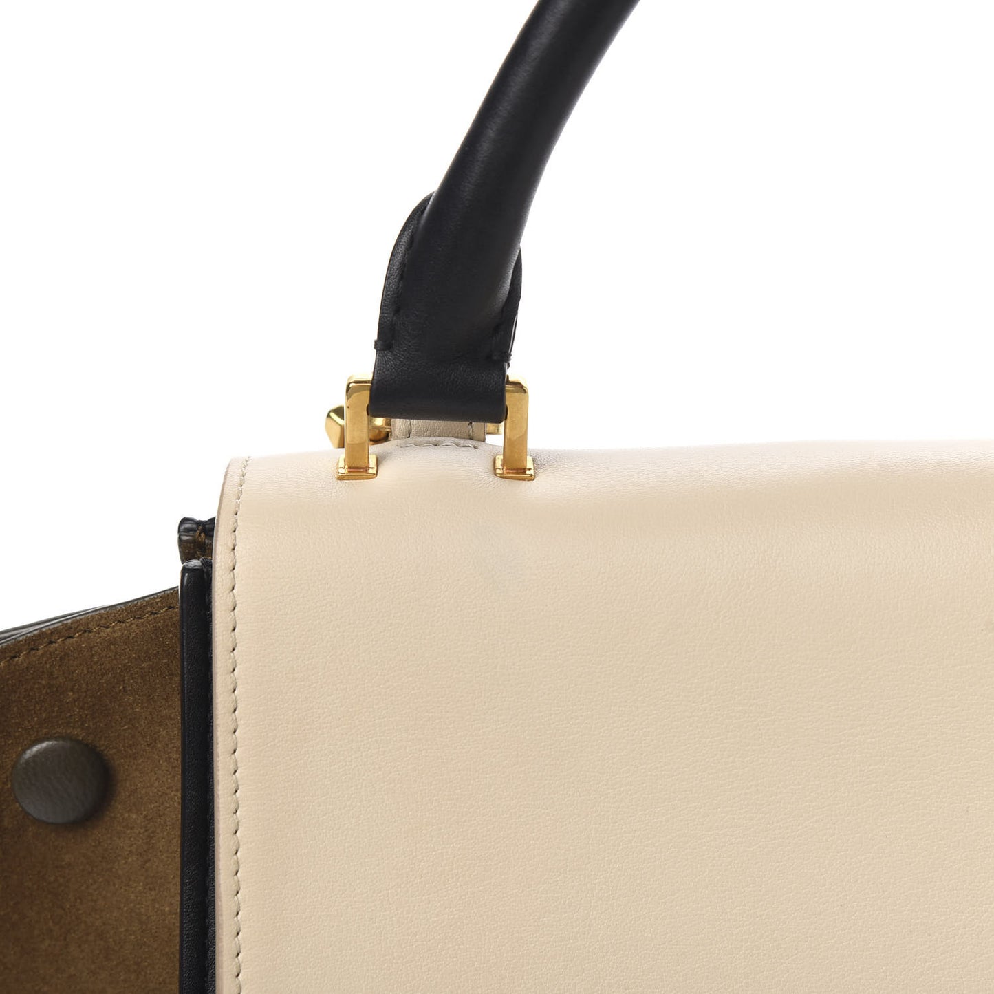 Smooth Calfskin Suede Medium Tri-Color Trapeze Cream Black Brown