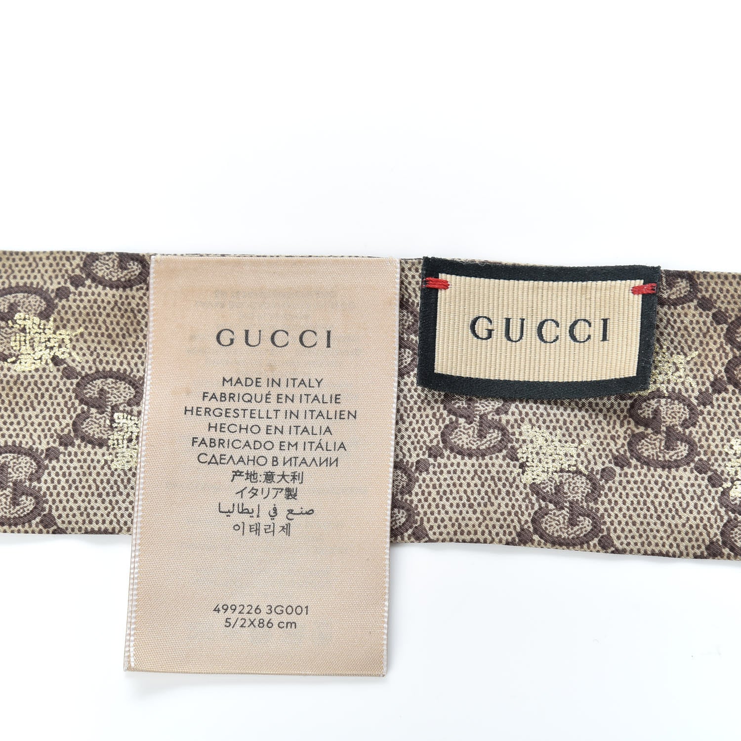 Gucci Silk Twill GG Monogram GG Bee Neck Bow Scarf Black Red 4 of 4