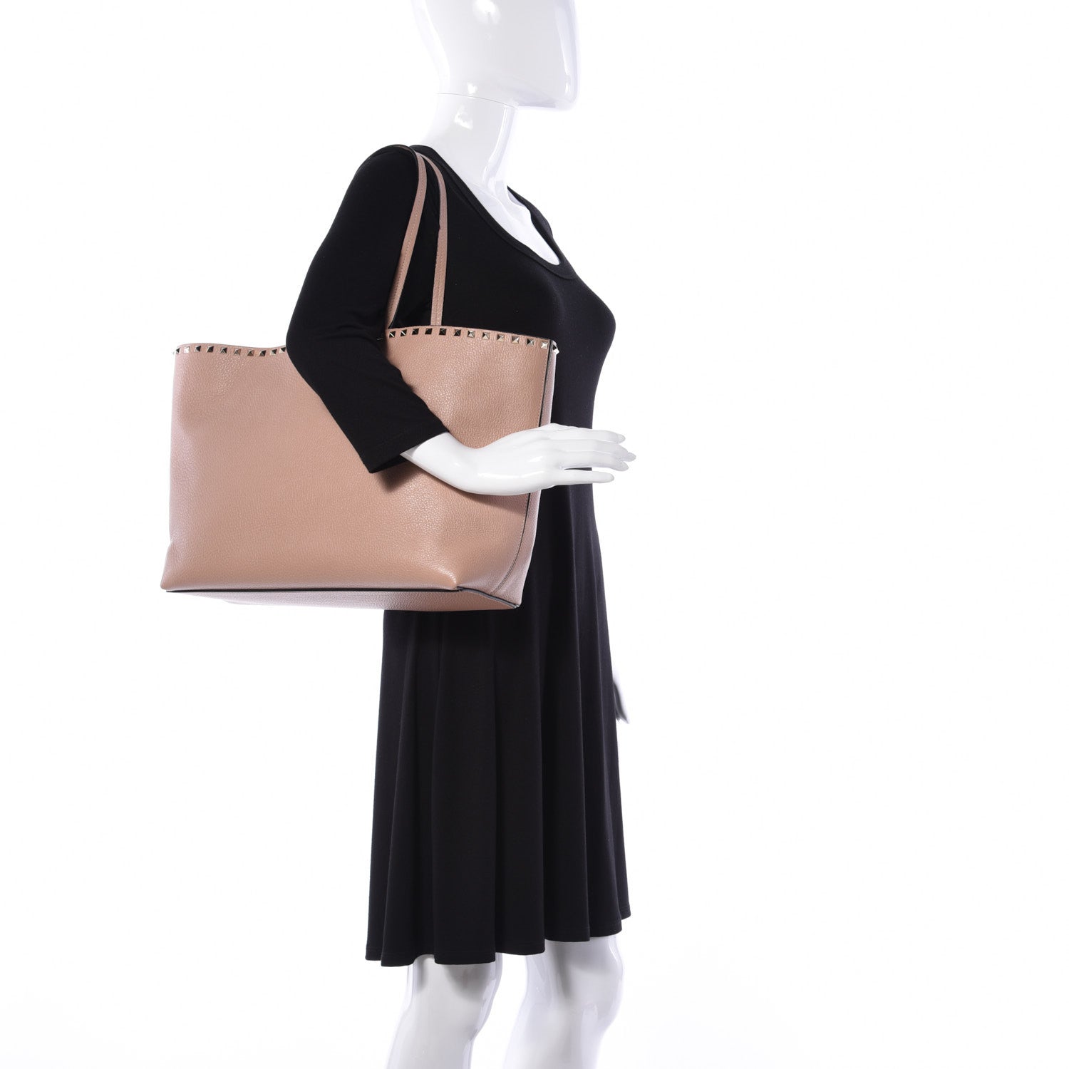 Valentino Garavani Grained Calfskin Rockstud Shoulder Tote Rose Cannelle 2 of 8
