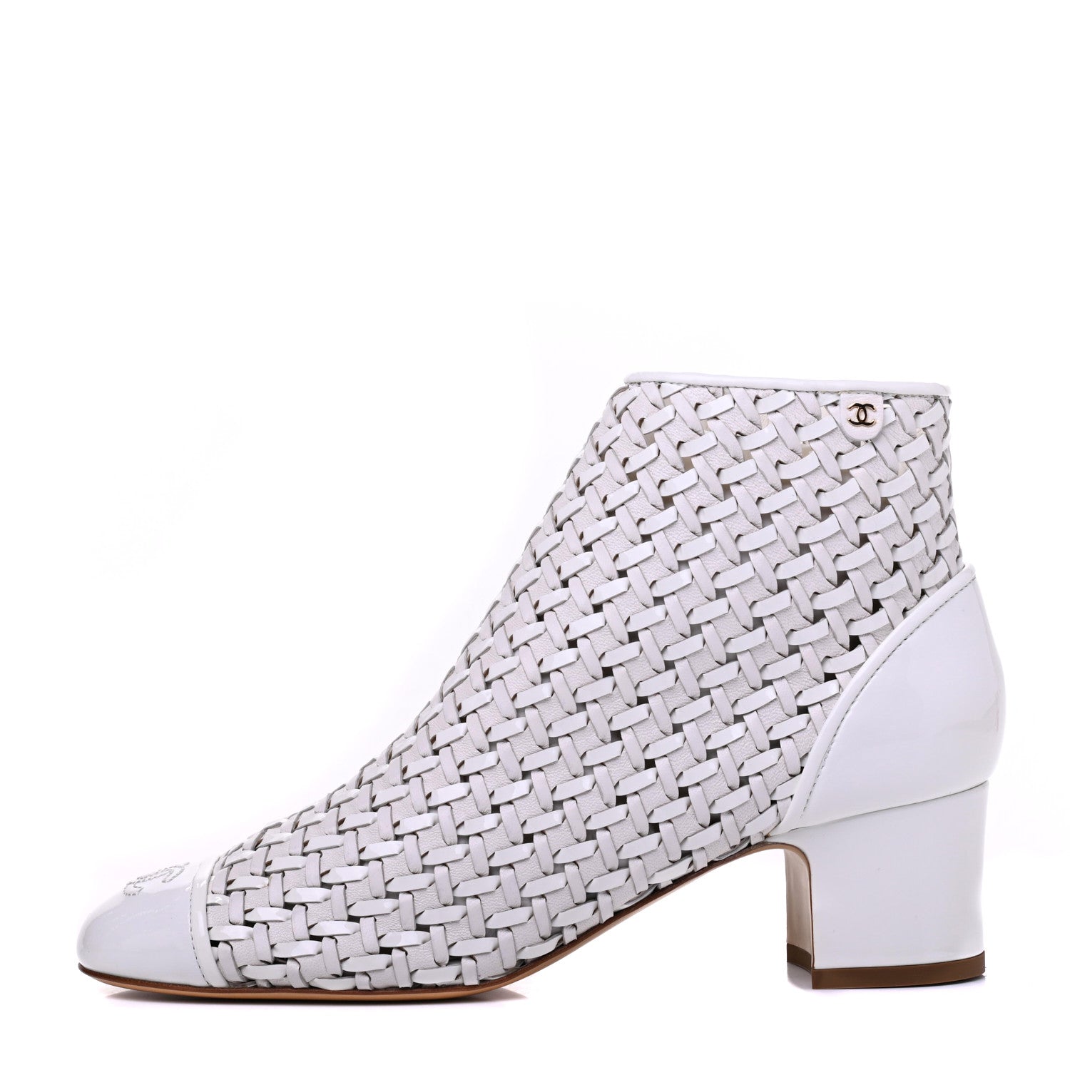 Chanel Woven Lambskin Patent Calfskin Cap Toe Short Boots 40 White 1 of 9