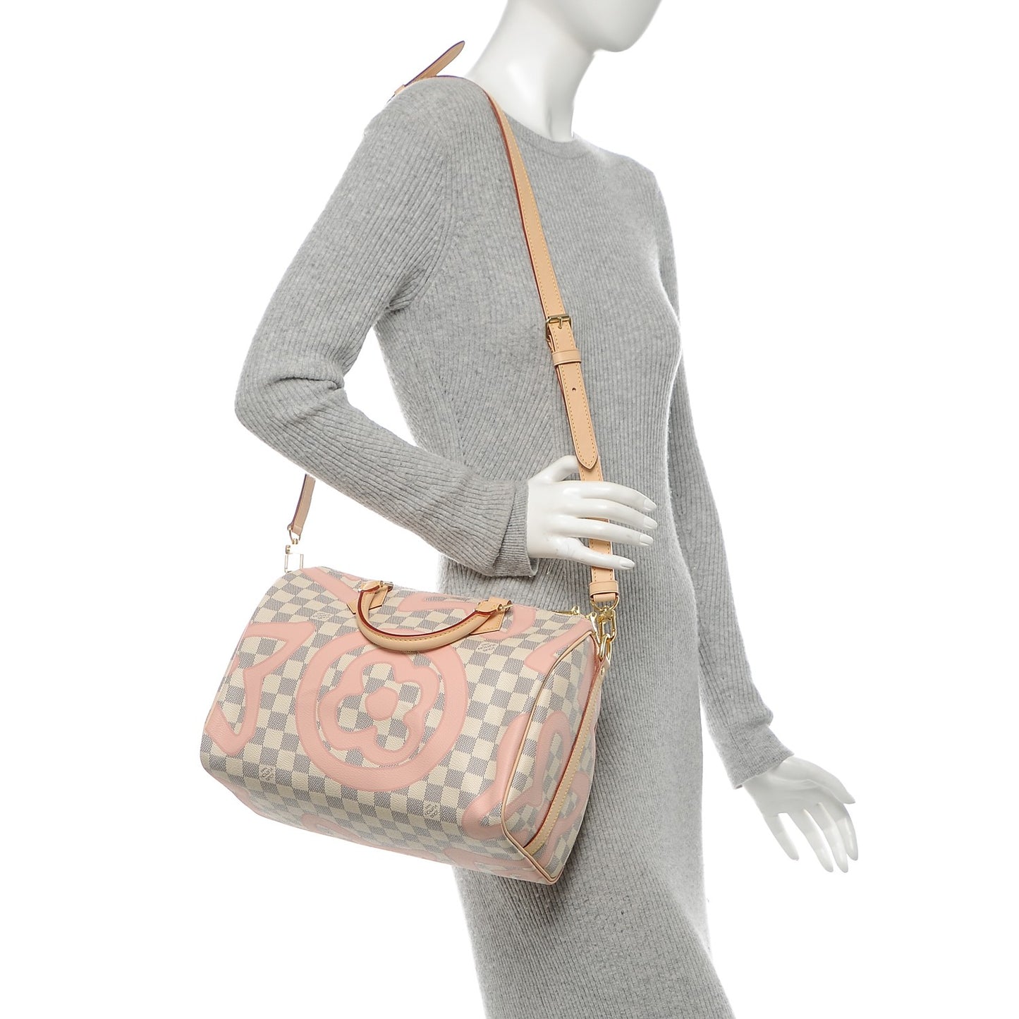 Damier Azur Tahitienne Speedy Bandouliere 30 Rose Ballerine