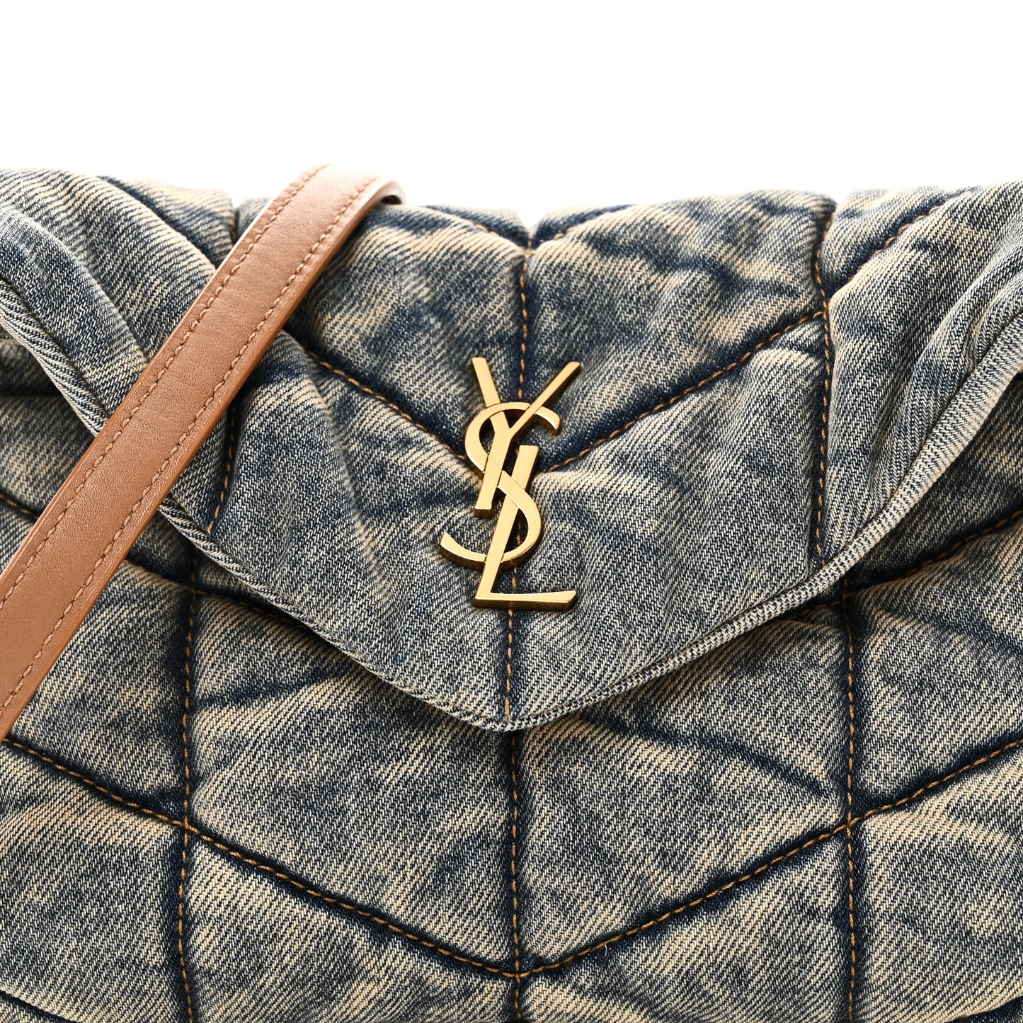 Denim Quilted Toy Loulou Puffer Monogram Chain Satchel Blue Cinnamon