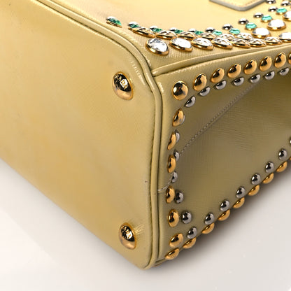 Prada Saffiano Vernice Studded Crystal Galleria Double Zip Tote Talco 9 of 9