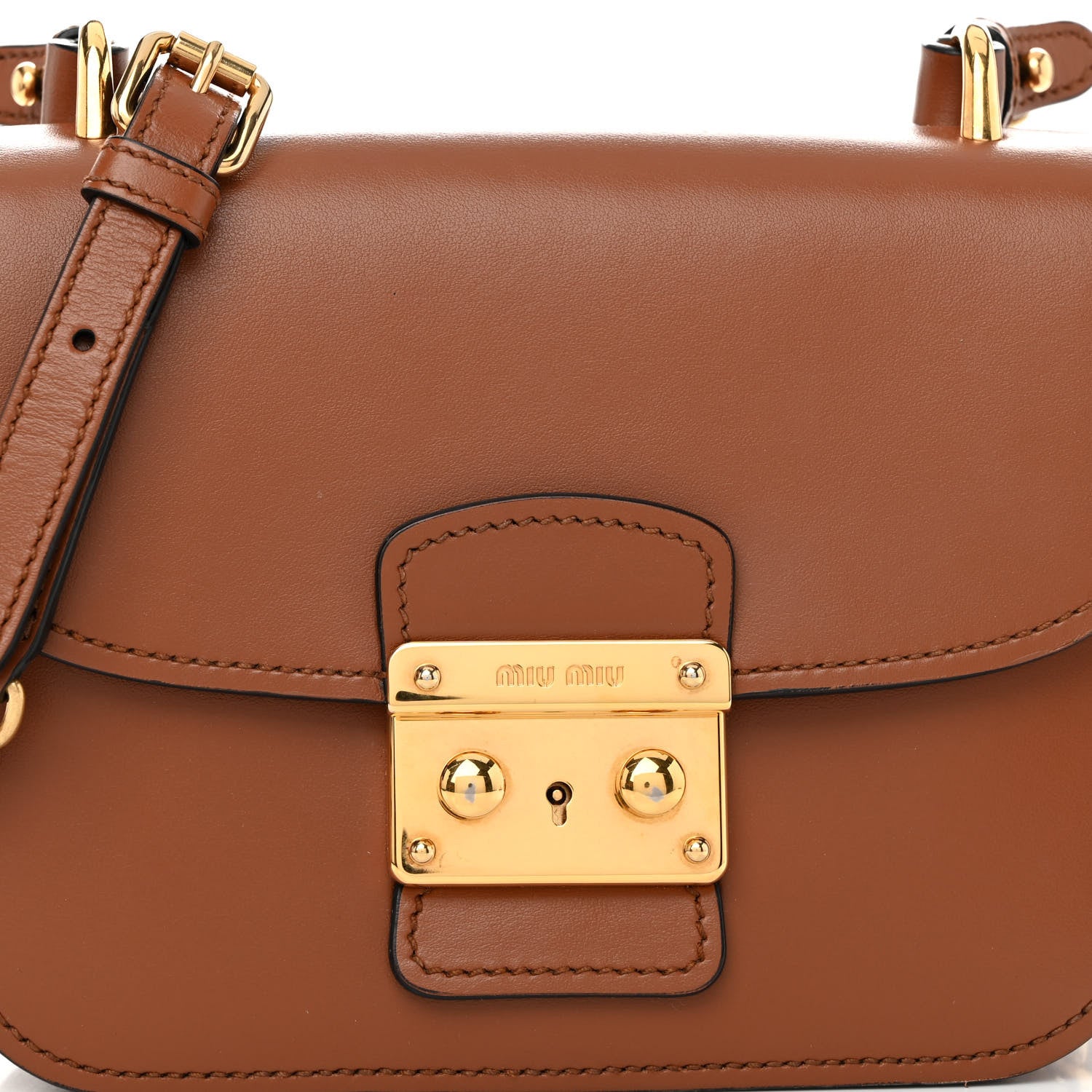 Miu Miu City Calf Lock Shoulder Bag Cognac 7 of 12