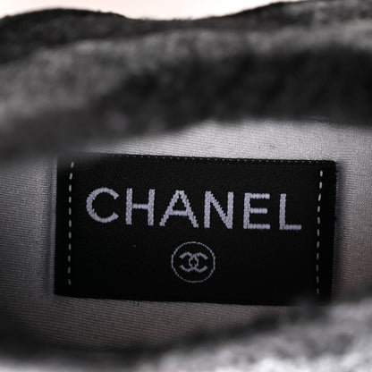 Chanel Knit Fabric Suede Calfskin Womens CC Sneakers 36 Grey Black 6 of 8
