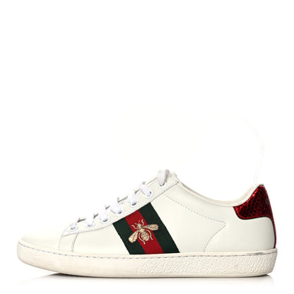 Gucci Calfskin Ayers Bee Embroidered Womens Ace Sneakers 35 White Green 1 of 19