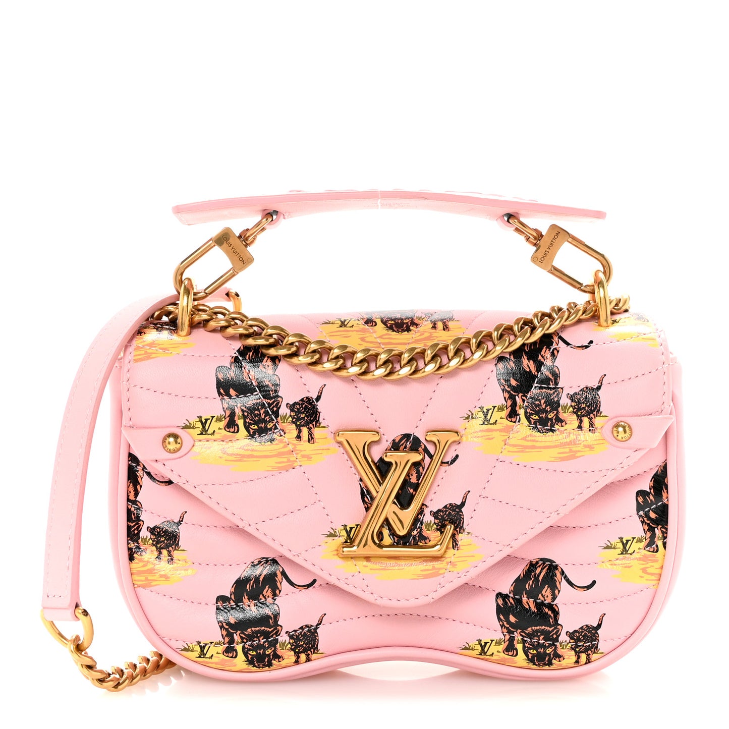 Calfskin Leopard Print New Wave Chain PM Light Pink