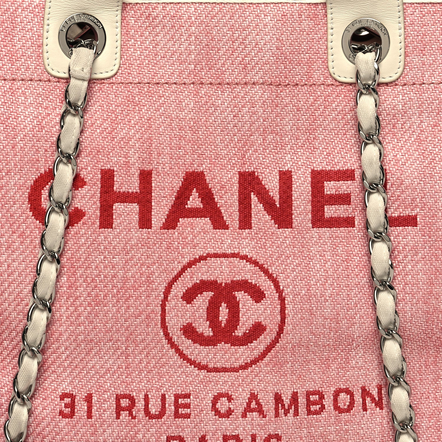Chanel Woven Straw Raffia Medium Deauville Tote Pink White 8 of 14