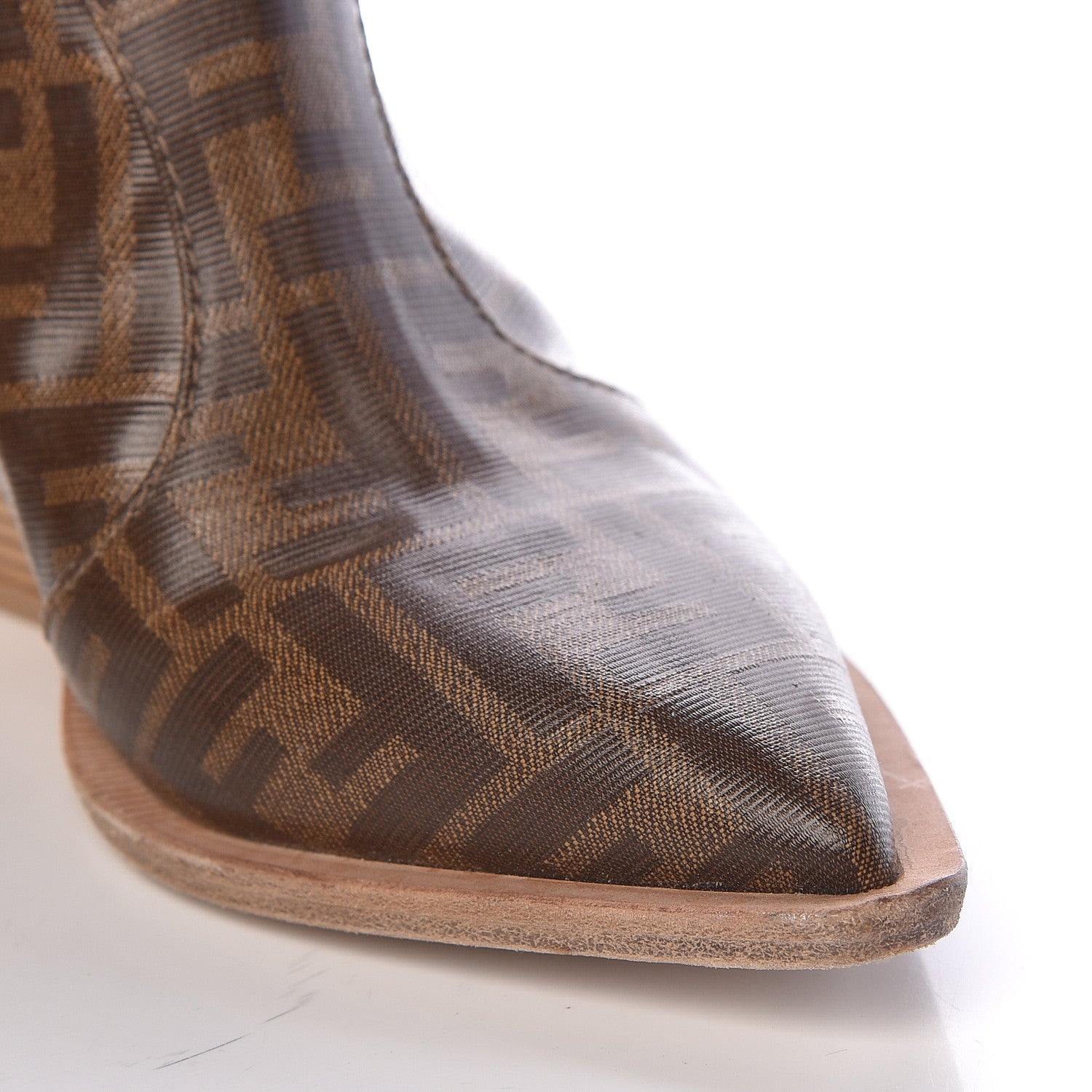 Fendi Glazed Fabric FF 1974 Cutwalk Ankle Boots 37 Mogano Panna 11 of 13