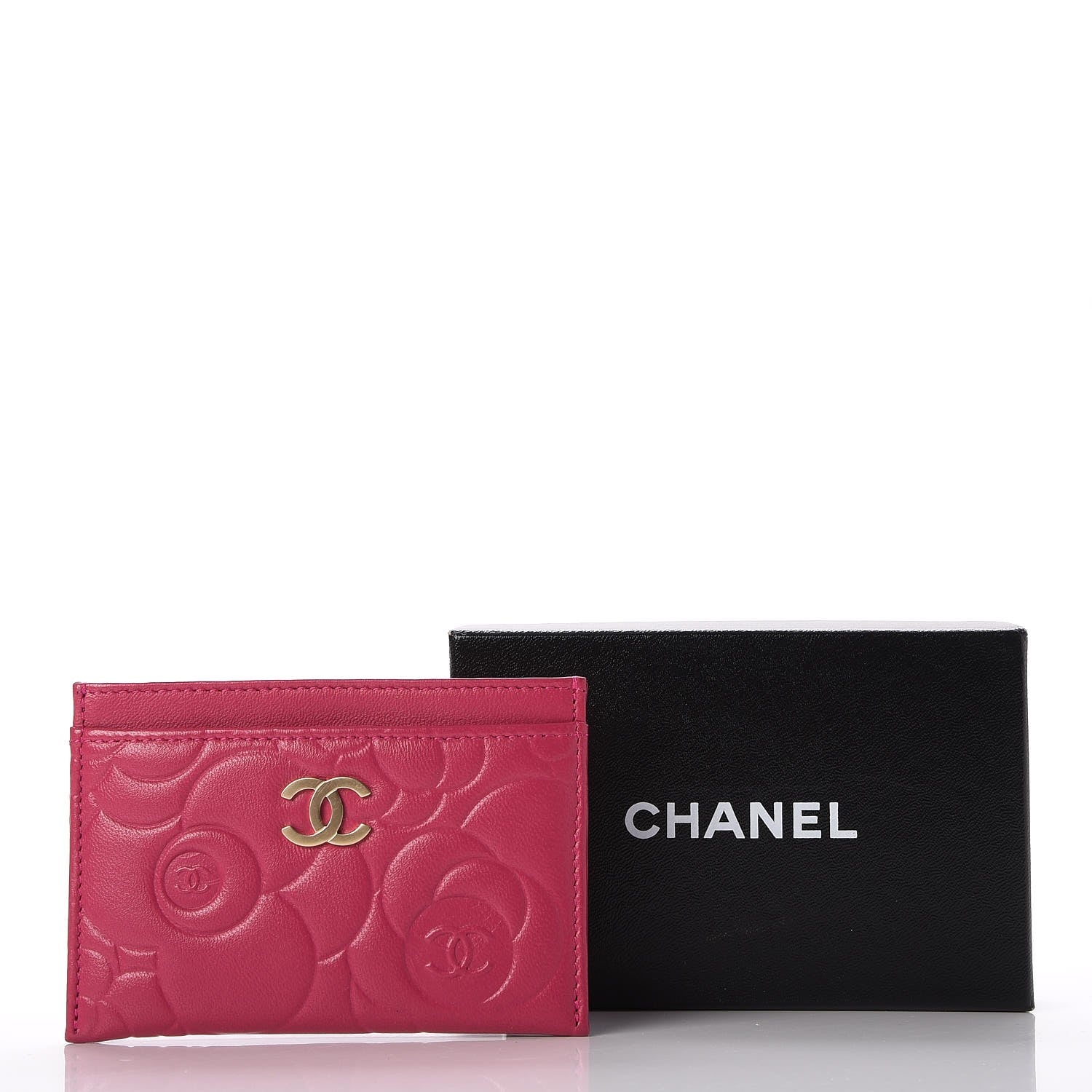 Chanel Lambskin Camellia Embossed Card Holder Fuchsia 9 of 9