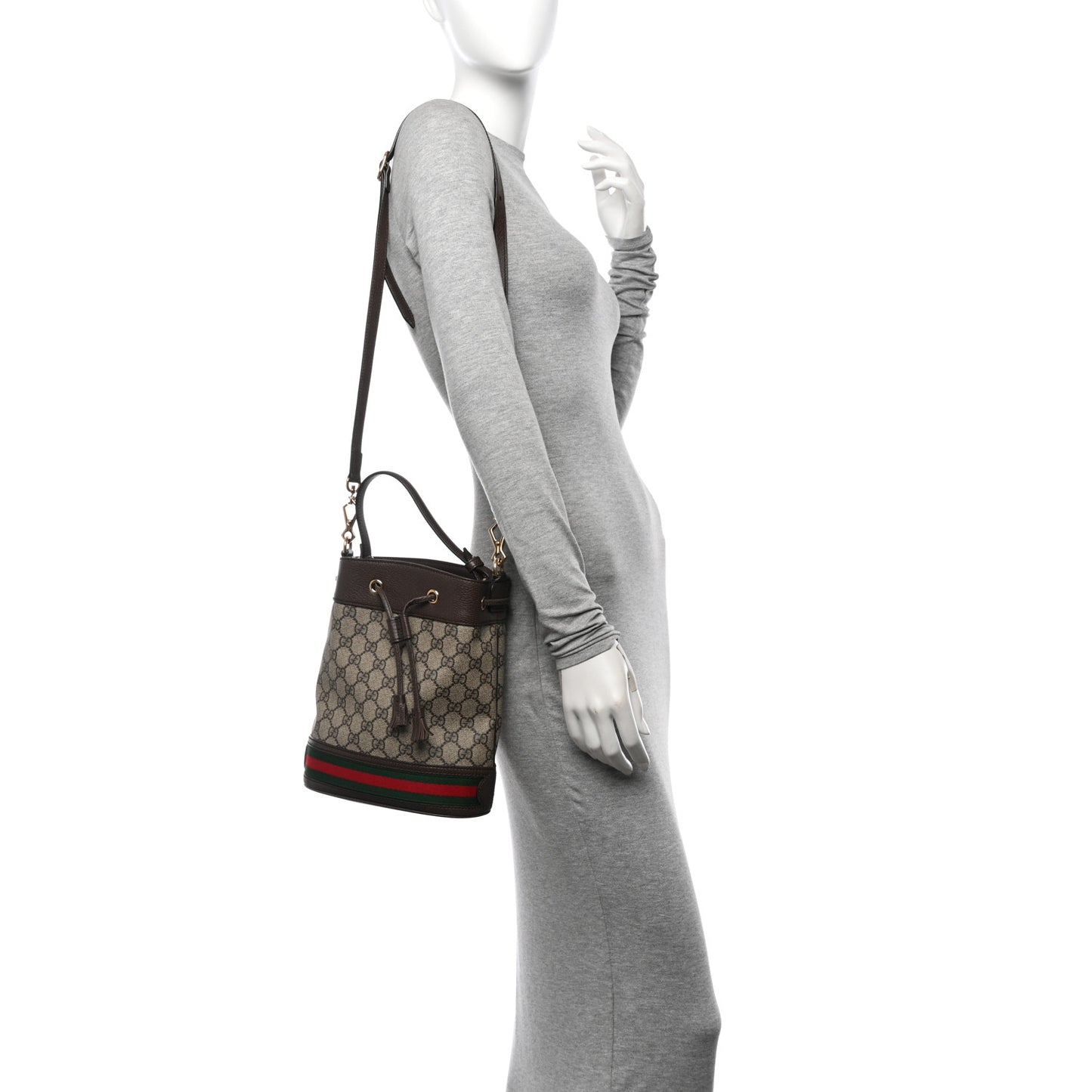 GG Supreme Monogram Web Small Ophidia Bucket Bag Brown