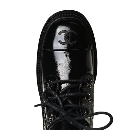 Chanel Shiny Calfskin Quilted Lace Up Combat Boots 38.5 Black 13 of 14