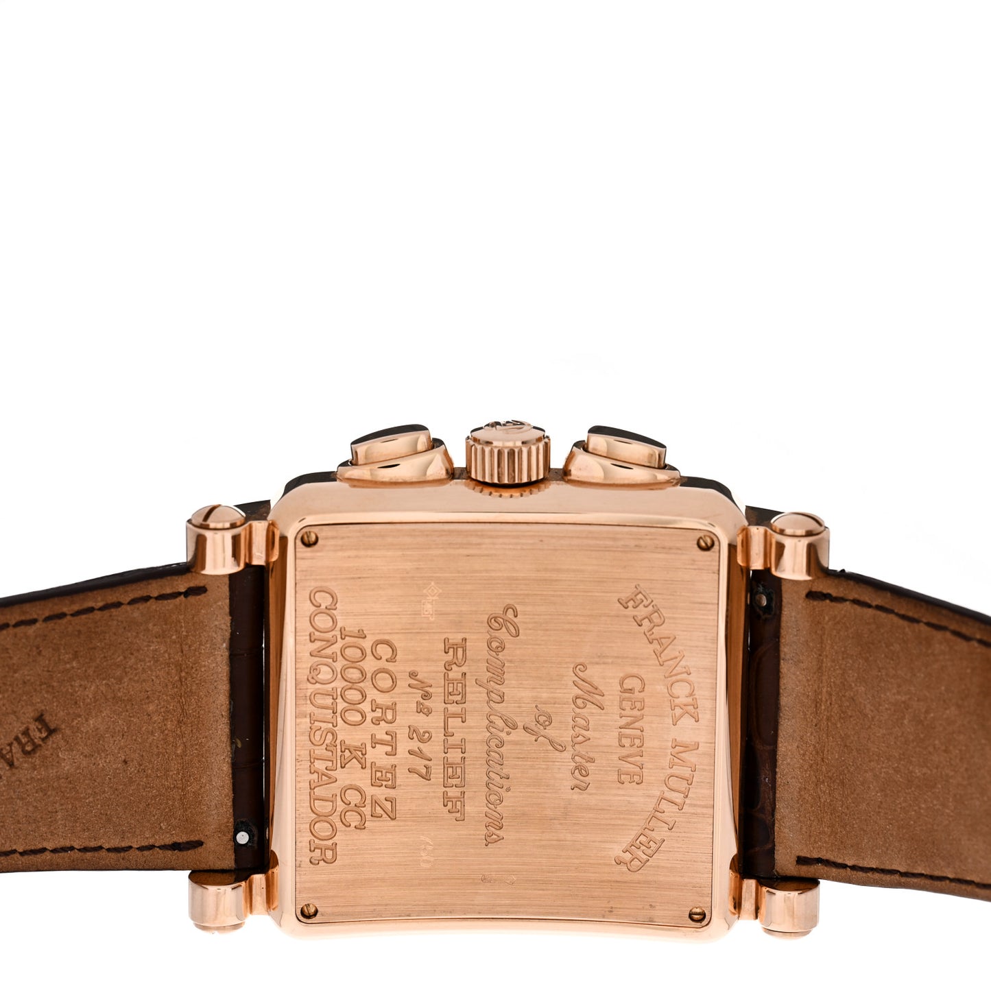 18K Rose Gold Alligator 45mm Conquistador Cortez Chronograph Automatic Watch Brown 10000KCC