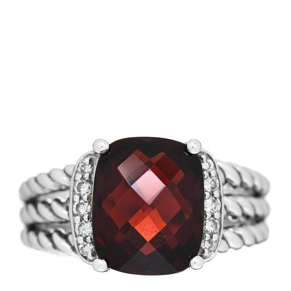David Yurman Sterling Silver Diamond Garnet 10mm Petite Wheaton Ring 49 4.75 1 of 5