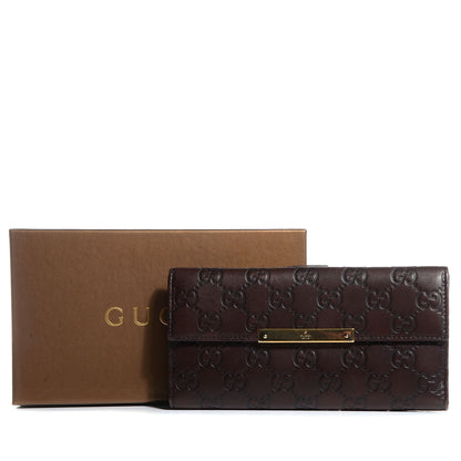 Gucci Guccissima Margaux Calfskin Metal Bar Continental Flap Wallet Chocolate 8 of 8