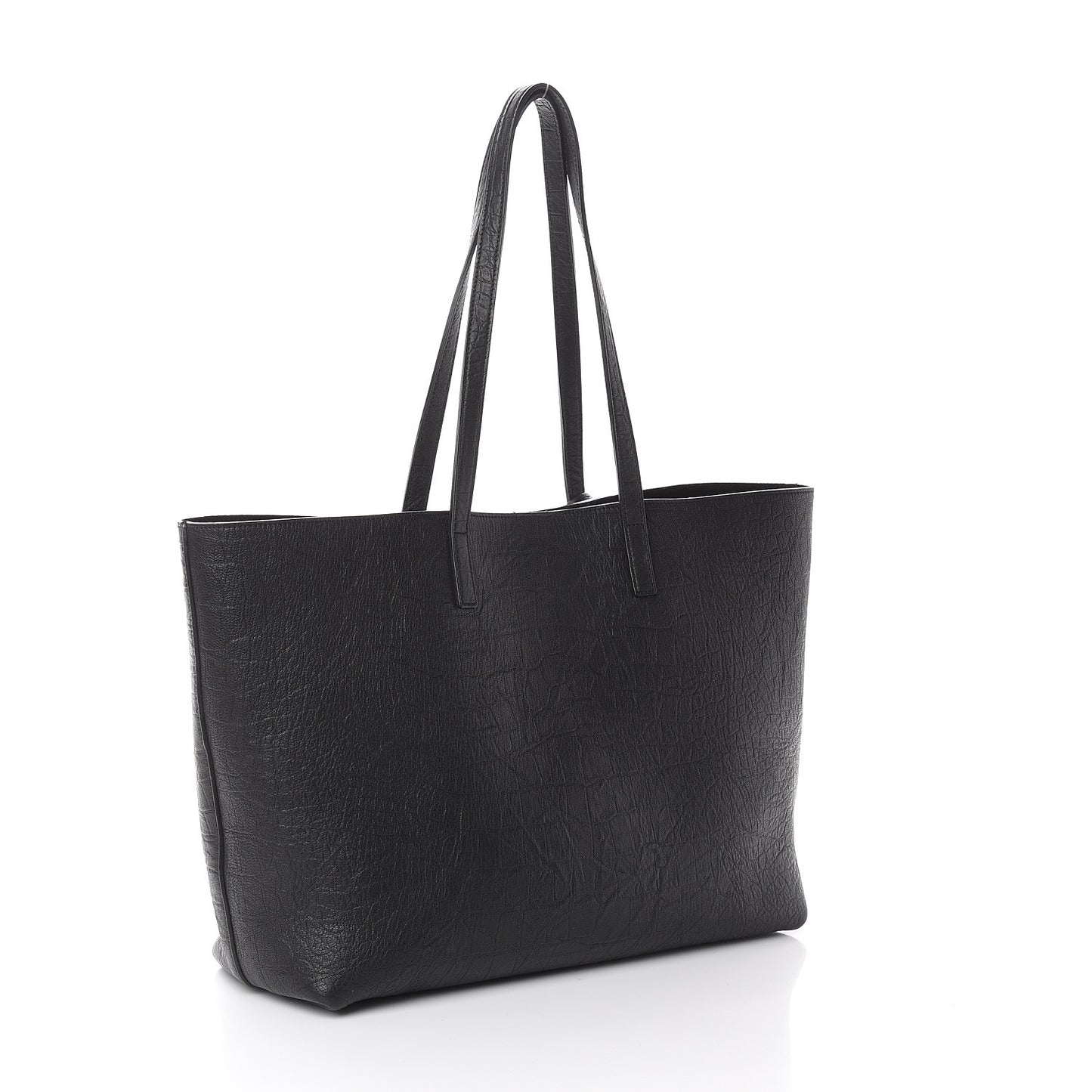 Calfskin Crocodile Embossed Large Shopper Tote Black