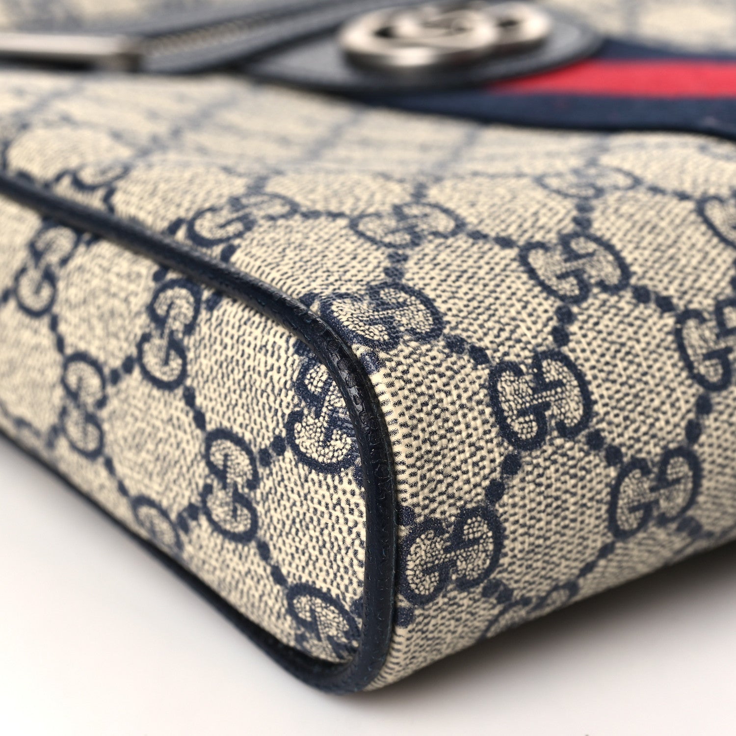 Gucci GG Supreme Monogram Textured Dollar Calfskin Web Small Ophidia Messenger Bag Beige Blue 7 of 9