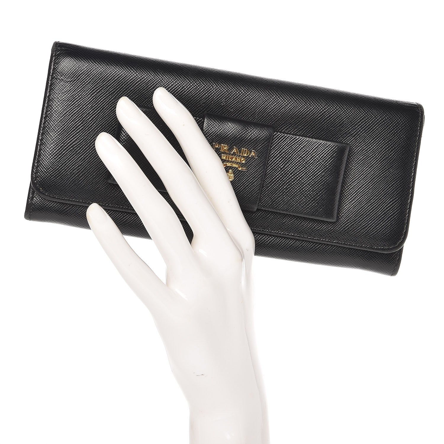 Prada Saffiano Bow Continental Wallet Nero Black 2 of 7