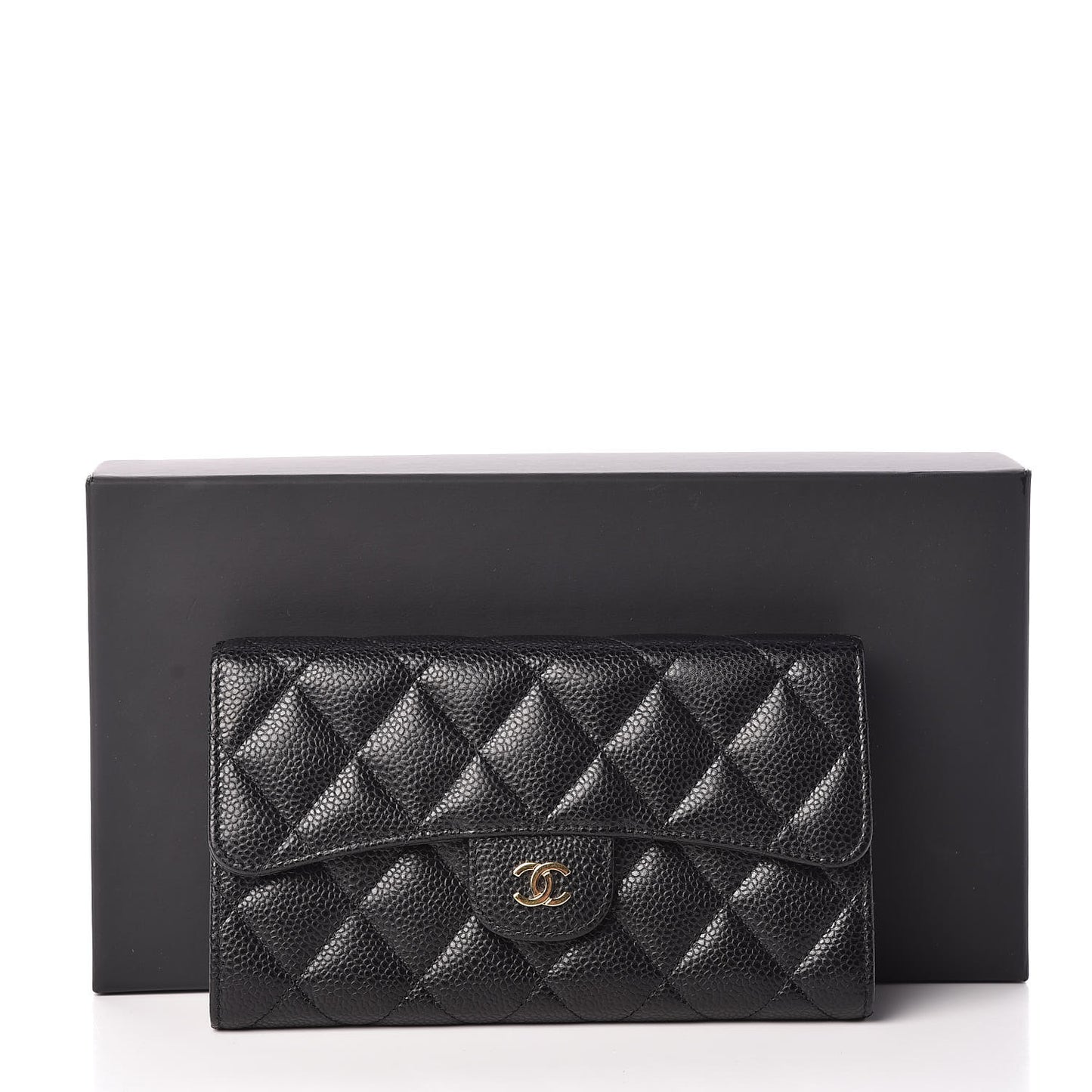 Caviar Quilted Long Flap Wallet Black