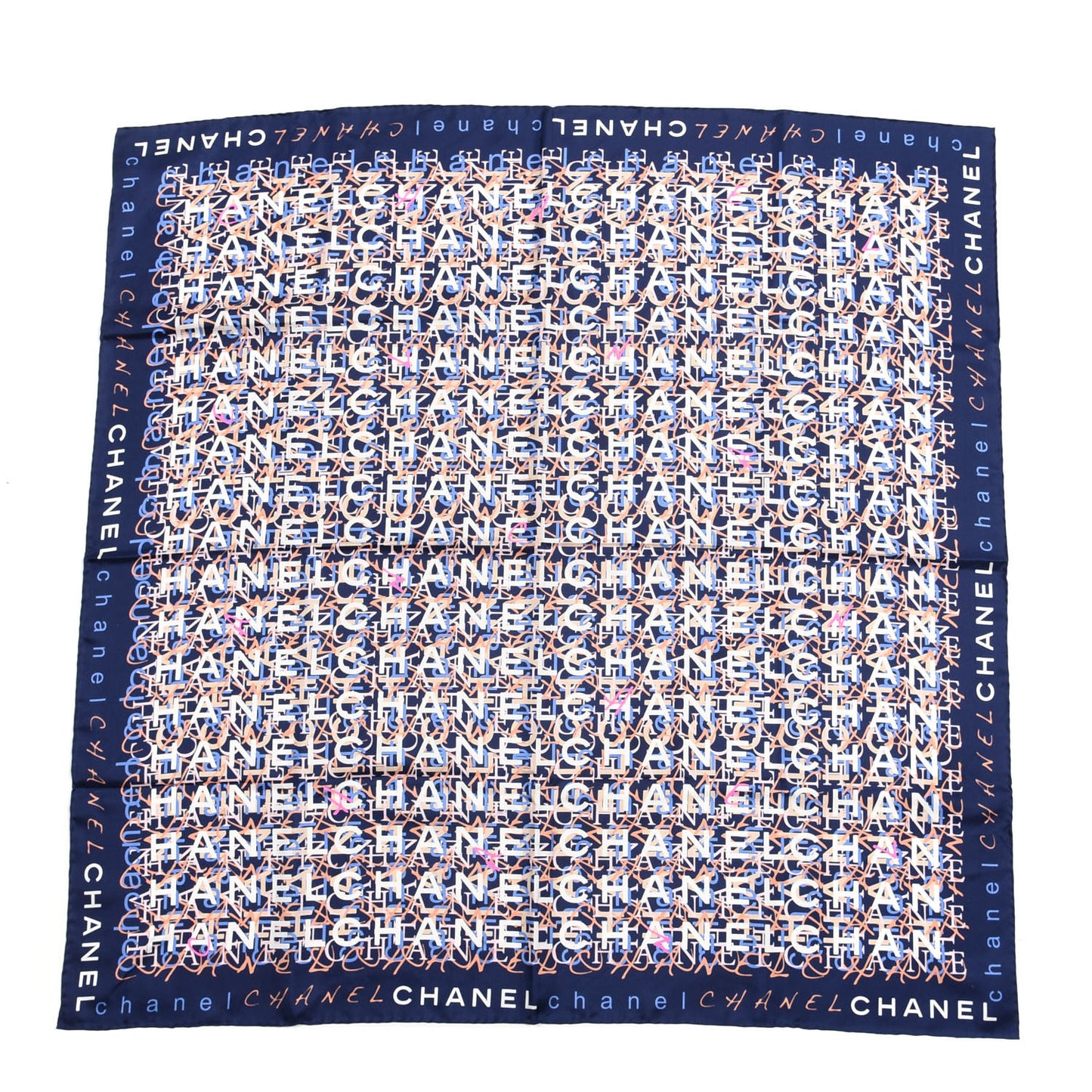 Silk Logo Print Scarf Navy
