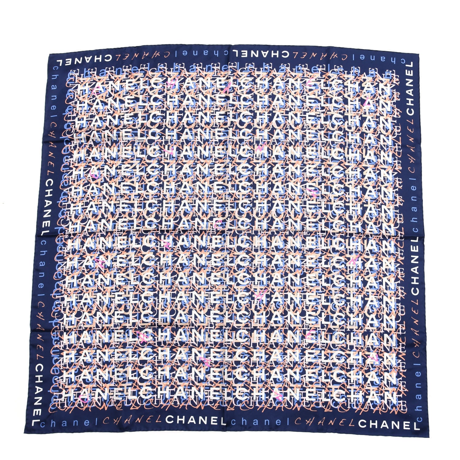Chanel Silk Logo Print Scarf Navy 1 of 3