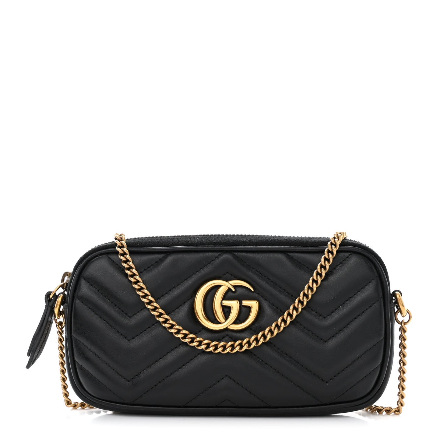 Calfskin Matelasse Mini GG Marmont Chain Crossbody Bag Black