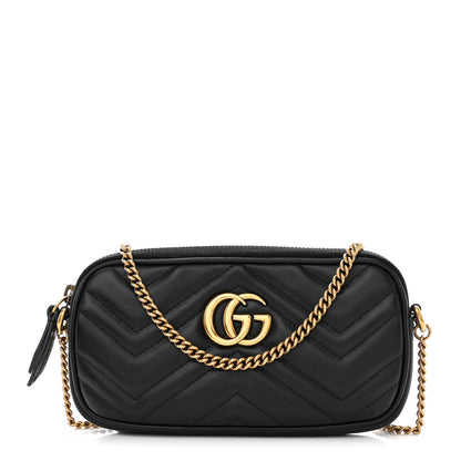 Gucci Calfskin Matelasse Mini GG Marmont Chain Crossbody Bag Black 1 of 12