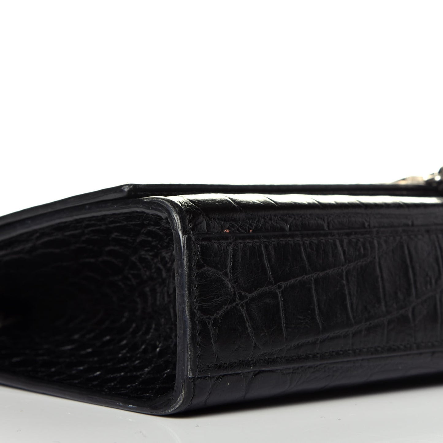 Calfskin Crocodile Embossed Medium Classic Monogram Kate Tassel Satchel Black