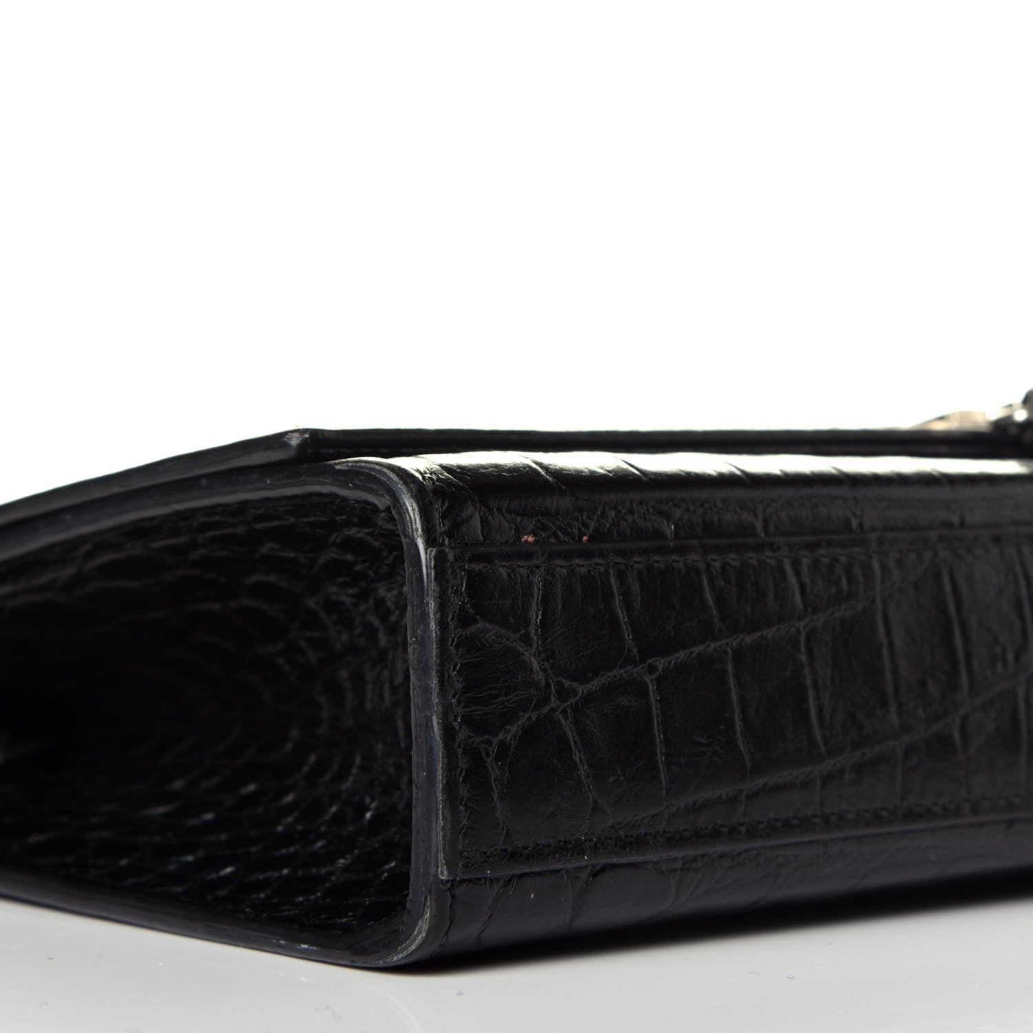 Saint Laurent Calfskin Crocodile Embossed Medium Classic Monogram Kate Tassel Satchel Black 7 of 8