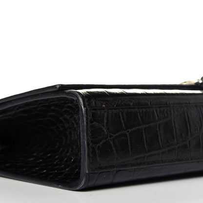 Saint Laurent Calfskin Crocodile Embossed Medium Classic Monogram Kate Tassel Satchel Black 7 of 8