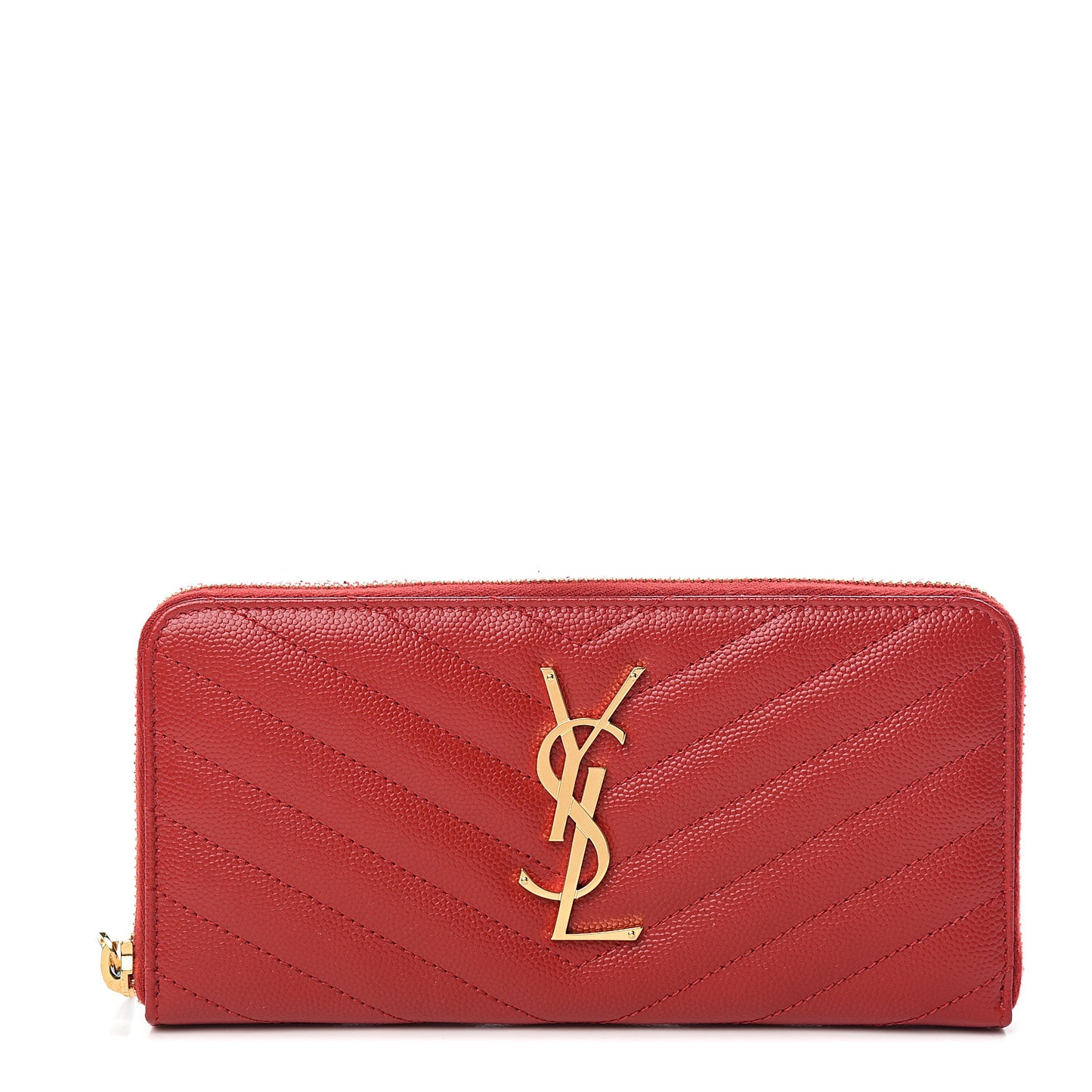 Grain De Poudre Matelasse Chevron Monogram Zip Around Wallet Red