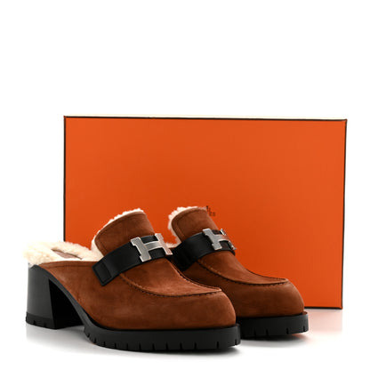 Hermes Suede Goatskin Woolskin Flore 60 Mules 36 Multico 36.5 Gold 9 of 10