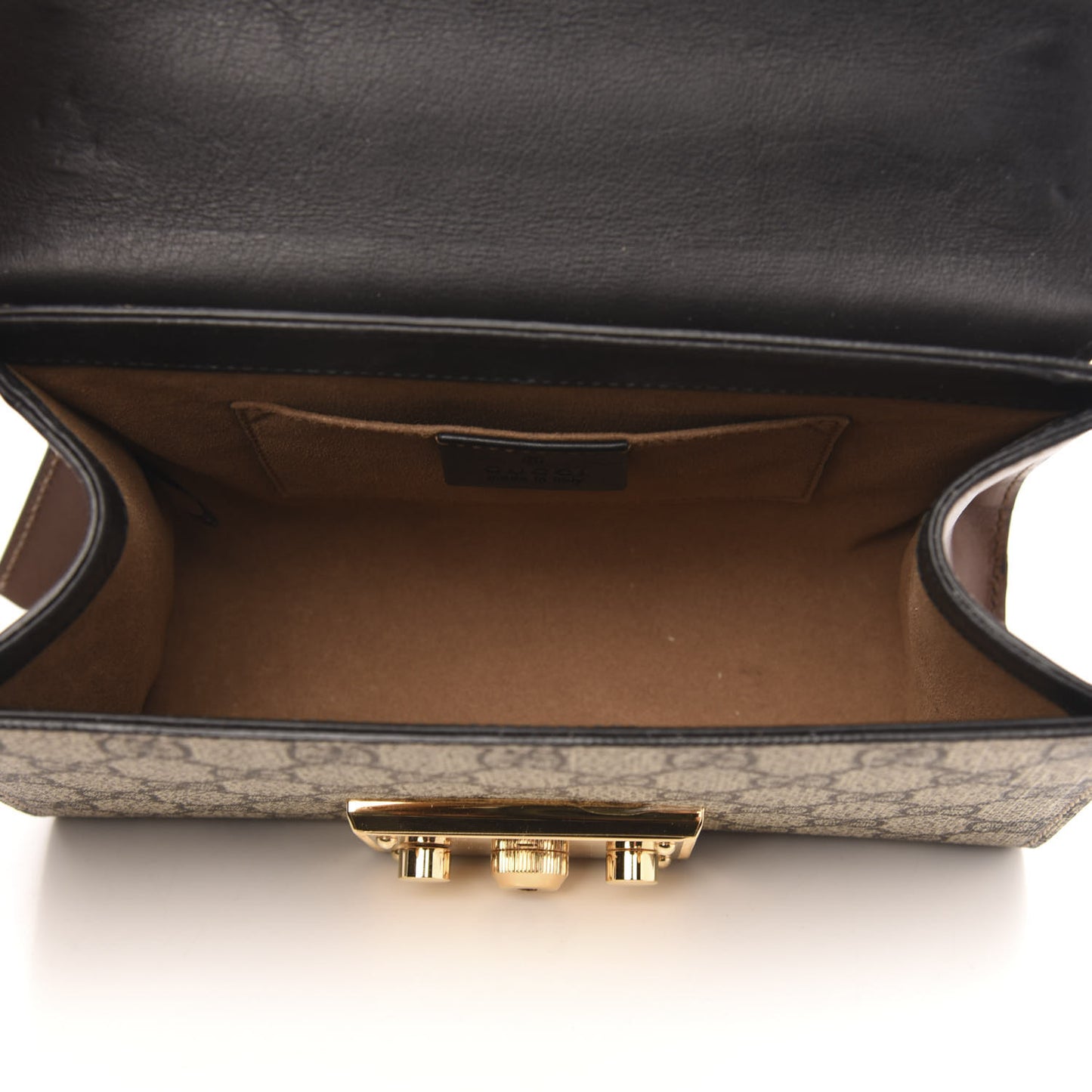 GG Supreme Monogram Calfskin Small Padlock Shoulder Bag Beige Black Cuir
