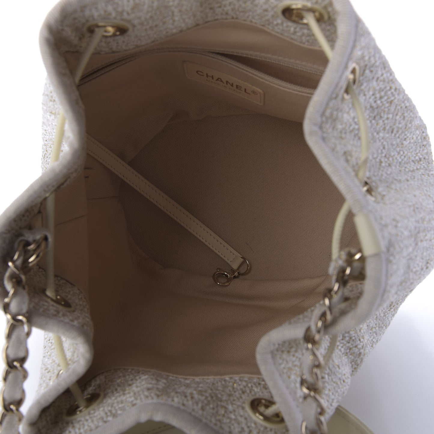 Lurex Boucle Deauville Drawstring Bag Ivory
