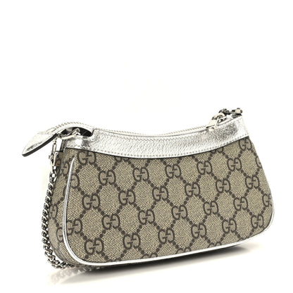 Gucci GG Supreme Monogram Lame Textured Dollar Calfskin Mini Ophidia Chain Bag Beige Ebony Silver 2 of 10