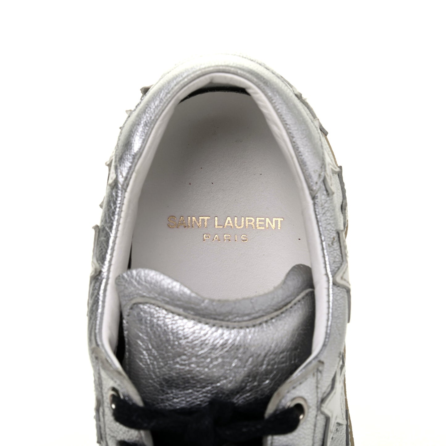 Metallic Calfskin Star Court Sneakers 37.5 Silver