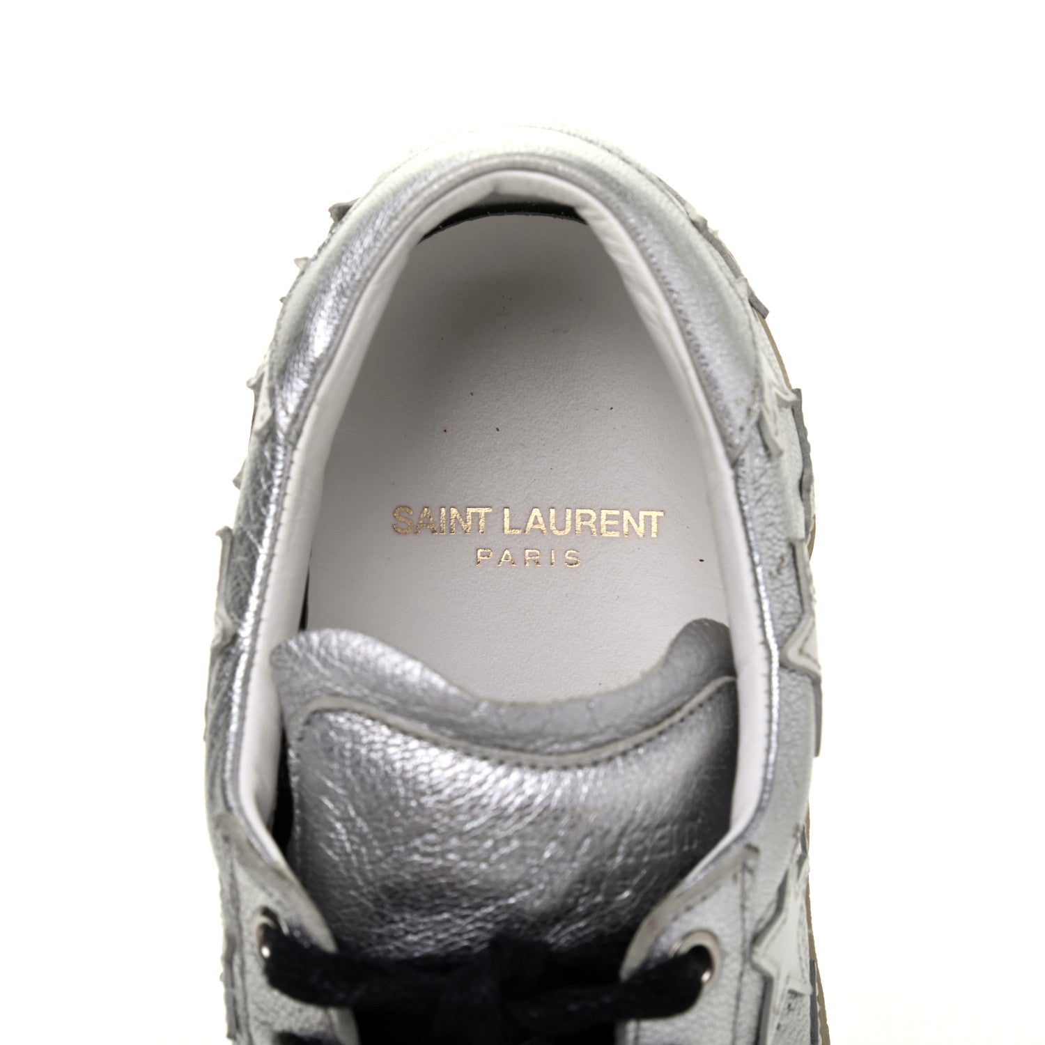 Saint Laurent Metallic Calfskin Star Court Sneakers 37.5 Silver 7 of 13