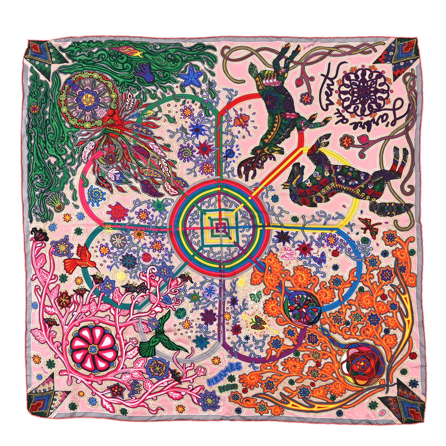 Silk L'Arbre Du Vent Scarf 90 Pink Multicolor