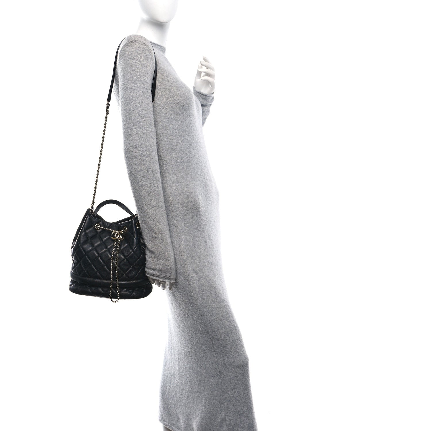 Chanel Caviar Quilted Large Rolled Up Bucket Drawstring Bag Black 2 of 10